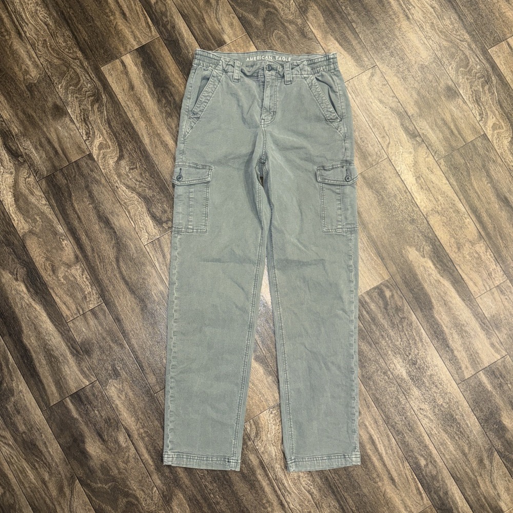 American Eagle Straight Leg Cargo Utility Pants Womens 8 Long Light Grey Stretch